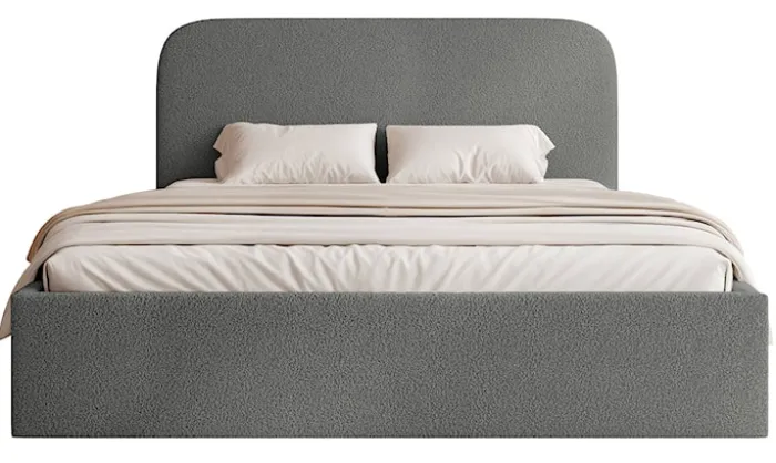 Łóżko tapicerowane 160x200 cm Sonvivo z pojemnikiem na pościel ciemnoszare boucle stelaż metalowy