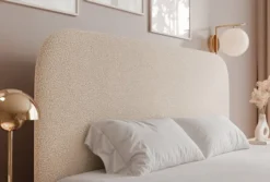 Łóżko tapicerowane 180x200 cm Sonvivo z pojemnikiem na pościel kremowe boucle stelaż metalowy
