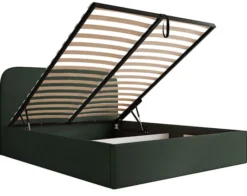Łóżko tapicerowane 180x200 cm Sonvivo z pojemnikiem na pościel ciemnozielone szenil stelaż metalowy