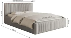 Łóżko tapicerowane 180x200 cm Tilio z pojemnikiem stelaż metalowy jasnoszare gruby sztruks