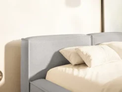 Łóżko tapicerowane 200x200 cm Tilves Slim z pojemnikiem stelaż metalowy jasnoszare szenil