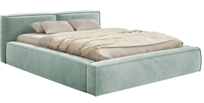 Łóżko tapicerowane 180x200 cm Tilves Slim z pojemnikiem stelaż metalowy szałwiowe welur