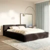 Łóżko tapicerowane 180x200 cm Tilves Slim z pojemnikiem stelaż metalowy brązowe welur