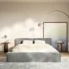 Łóżko tapicerowane 180x200 cm Tilves Slim z pojemnikiem stelaż metalowy szare welur