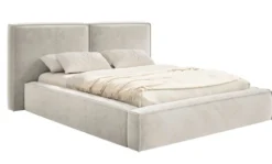 Łóżko tapicerowane 140x200 cm Tilves z pojemnikiem stelaż metalowy szarobeżowe welur