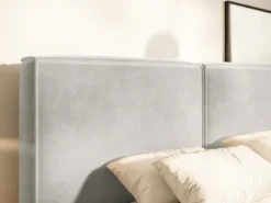 Łóżko tapicerowane 180x200 cm Tilves z pojemnikiem stelaż metalowy szarobeżowe welur