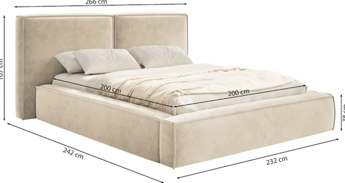 Łóżko tapicerowane 200x200 cm Tilves z pojemnikiem stelaż metalowy szare welur