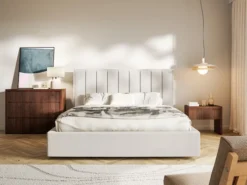 Łóżko tapicerowane 180x200 cm Togents jasnobeżowe szenil hydrofobowy