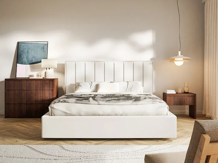 Łóżko tapicerowane 160x200 cm Togents kremowe welur hydrofobowy
