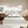 Łóżko tapicerowane 180x200 cm Togents z oświetleniem LED jasnoszare welur hydrofobowy