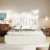 Łóżko tapicerowane 180x200 cm Togents z oświetleniem LED kremowe welur hydrofobowy