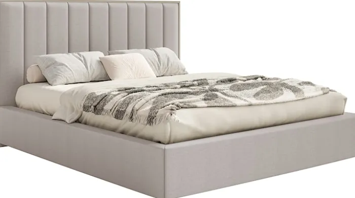 Łóżko tapicerowane 180x200 cm Togents z oświetleniem LED szarobeżowe szenil hydrofobowy