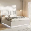 Łóżko tapicerowane 180x200 cm Togents z oświetleniem LED jasnobeżowe szenil hydrofobowy