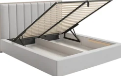 Łóżko tapicerowane 180x200 cm Togents z pojemnikiem i oświetleniem LED stelaż metalowy jasnoszare welur hydrofobowy