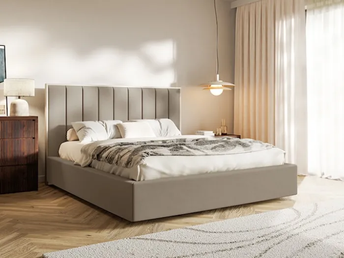 Łóżko tapicerowane 180x200 cm Togents z pojemnikiem stelaż metalowy brązowe welur hydrofobowy
