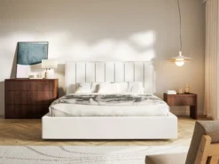 Łóżko tapicerowane 180x200 cm Togents z pojemnikiem stelaż metalowy kremowe welur hydrofobowy