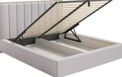 Łóżko tapicerowane 140x200 cm Togents z pojemnikiem i oświetleniem LED stelaż metalowy szare szenil hydrofobowy