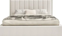 Łóżko tapicerowane 140x200 cm Togents z pojemnikiem stelaż metalowy jasnobeżowe szenil hydrofobowy