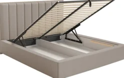 Łóżko tapicerowane 180x200 cm Togents z pojemnikiem i oświetleniem LED stelaż metalowy brązowe szenil hydrofobowy