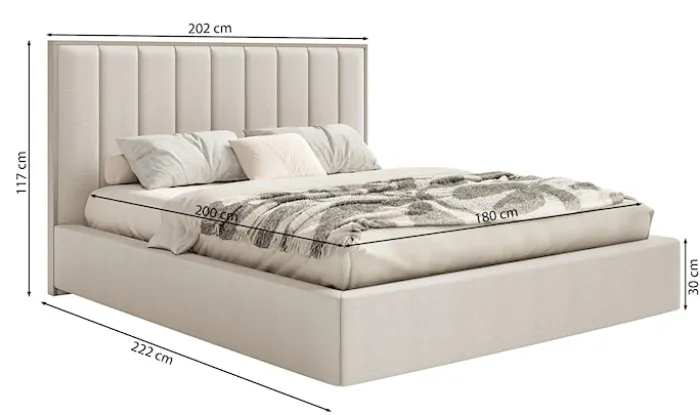 Łóżko tapicerowane 180x200 cm Togents z pojemnikiem i oświetleniem LED stelaż metalowy szarobeżowe szenil hydrofobowy