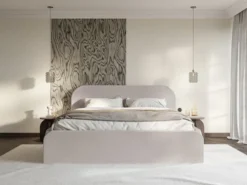 Łóżko tapicerowane 180x200 cm Umike szarobeżowe welur hydrofobowy