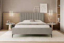 Łóżko tapicerowane 160x200 cm Veloro z pojemnikiem ciemnobeżowe welur stelaż metalowy na wysokich nóżkach