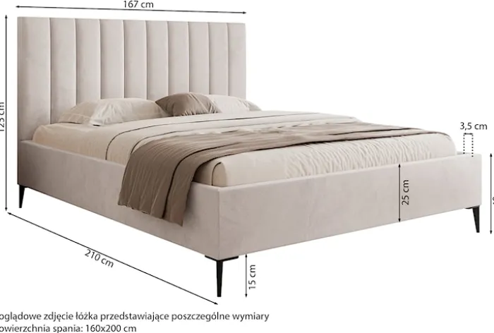 Łóżko tapicerowane 160x200 cm Veloro z pojemnikiem jasnoszare welur stelaż metalowy na wysokich nóżkach