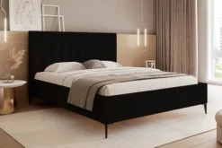 Łóżko tapicerowane 180x200 cm Veloro z pojemnikiem czarne welur stelaż metalowy na wysokich nóżkach
