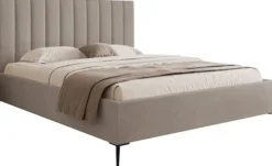 Łóżko tapicerowane 180x200 cm Veloro z pojemnikiem ciemnobeżowe welur stelaż metalowy na wysokich nóżkach