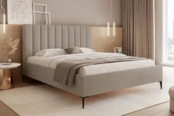 Łóżko tapicerowane 180x200 cm Veloro z pojemnikiem ciemnobeżowe welur stelaż metalowy na wysokich nóżkach