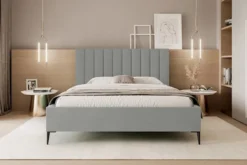Łóżko tapicerowane 180x200 cm Veloro z pojemnikiem jasnoszare welur stelaż metalowy na wysokich nóżkach