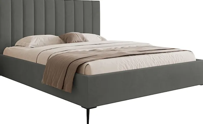 Łóżko tapicerowane 180x200 cm Veloro z pojemnikiem ciemnoszare welur stelaż metalowy na wysokich nóżkach