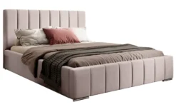 Łóżko tapicerowane 140x200 cm Wolte z pojemnikiem beżowe welur