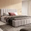 Łóżko tapicerowane 160x200 cm Wolte z pojemnikiem beżowe welur