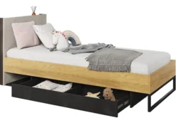Łóżko Teen Flex z szufladą 90 cm Hikora naturalna / silk flou / raw steel