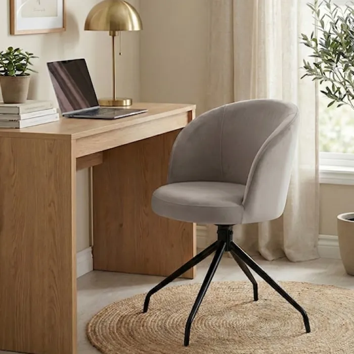 Krzesło tapicerowane do jadalni Virella obrotowe szary welur