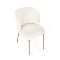 Krzesło tapicerowane Peyad tkanina beżowa bouclé na złotej podstawie