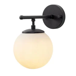 Lampa ścienna Blunces czarna/ mleczny klosz