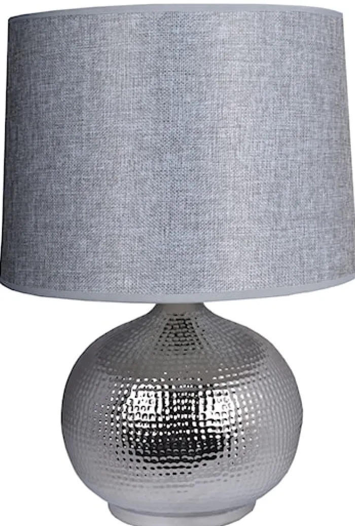 Lampa stołowa Mourvalle srebrna z szarym abażurem