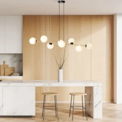 Lampa wisząca Bestalles czarno-złota z białymi kloszami x8