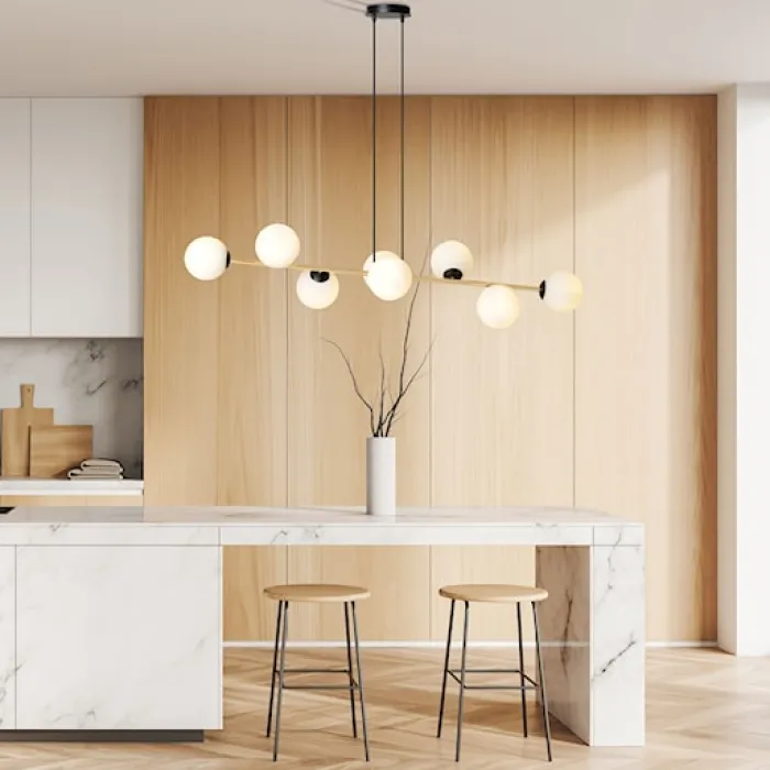 Lampa wisząca Bestalles czarno-złota z białymi kloszami x8