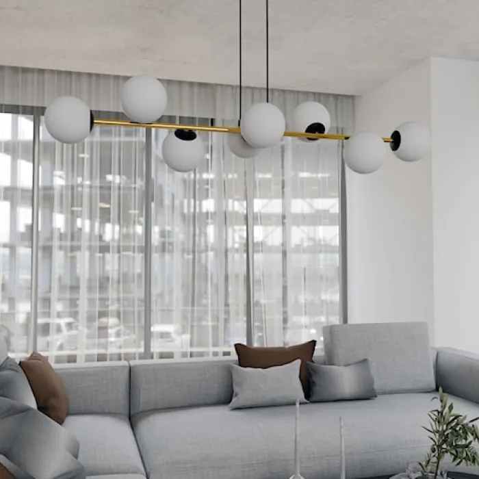 Lampa wisząca Bestalles czarno-złota z białymi kloszami x8