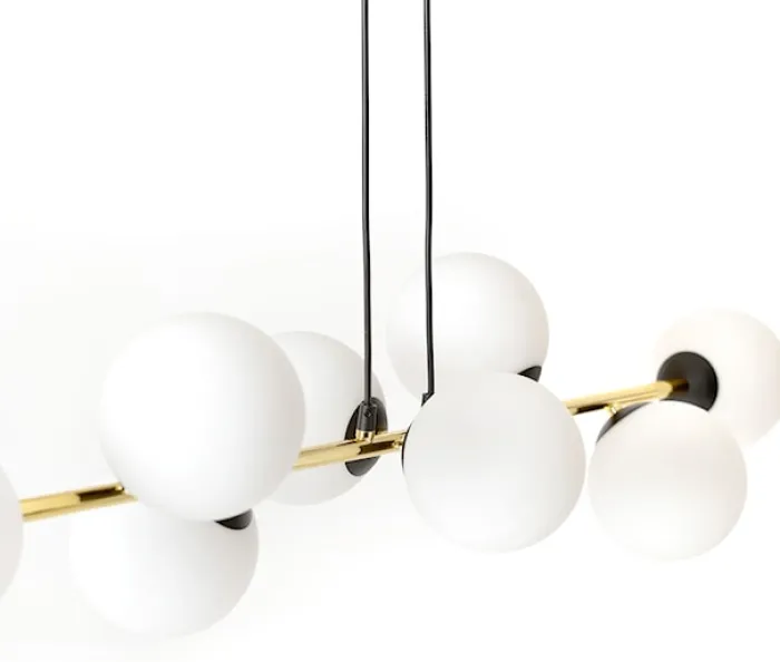 Lampa wisząca Bestalles czarno-złota z białymi kloszami x8