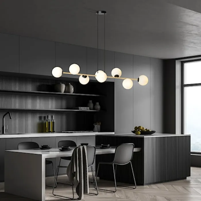 Lampa wisząca Bestalles czarno-złota z białymi kloszami x8