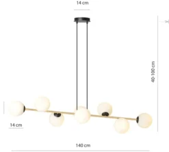 Lampa wisząca Bestalles czarno-złota z białymi kloszami x8