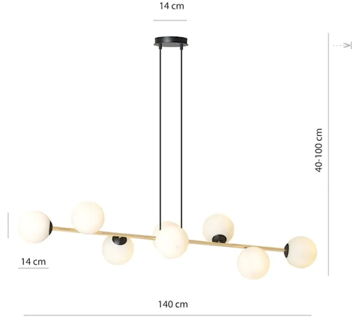 Lampa wisząca Bestalles czarno-złota z białymi kloszami x8