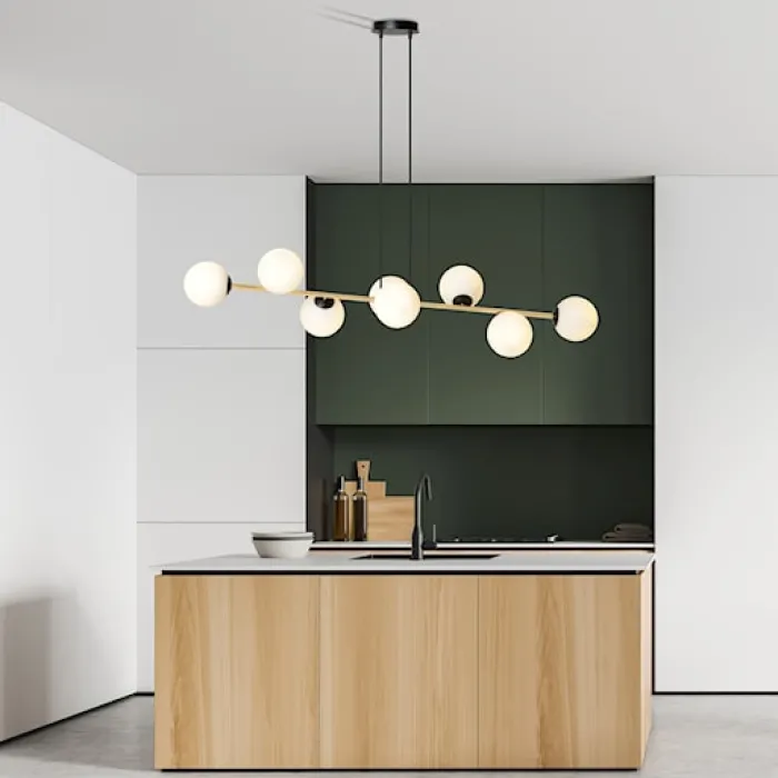 Lampa wisząca Bestalles czarno-złota z białymi kloszami x8