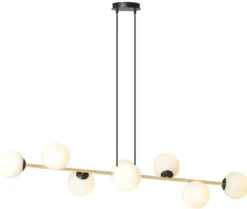 Lampa wisząca Bestalles czarno-złota z białymi kloszami x8