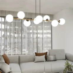 Lampa wisząca Bestalles czarno-złota z białymi kloszami x8