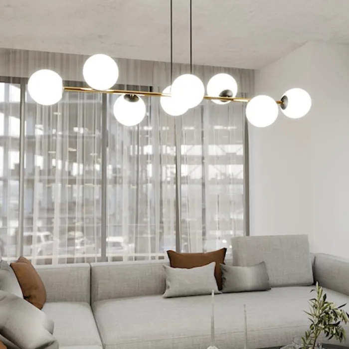 Lampa wisząca Bestalles czarno-złota z białymi kloszami x8